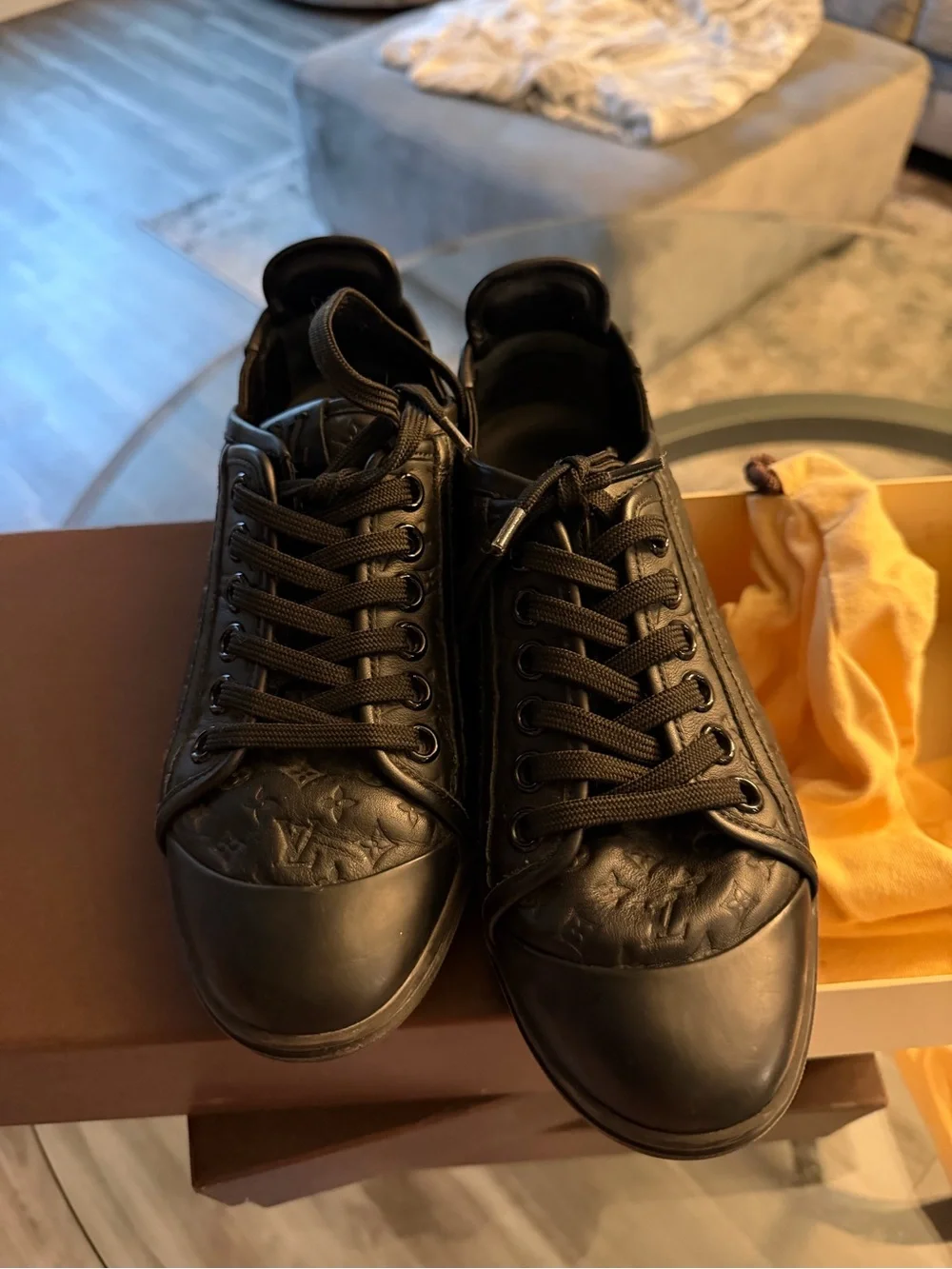 Size 37 Louis Vuitton Black Monogram Low-Top Sneakers - Picture 3 of 3
